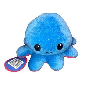 TeeTurtle Reversible Octopus Plush Blue Pink Sparkle Glitter Mood Toy Happy Sad
